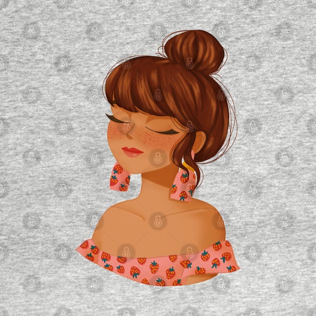 Girl character with a high bun strawberry pattern by RigaSutherland